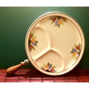 Vintage 1930s Child's 3 Compartment Warming Dish With Floral Pattern Farberware